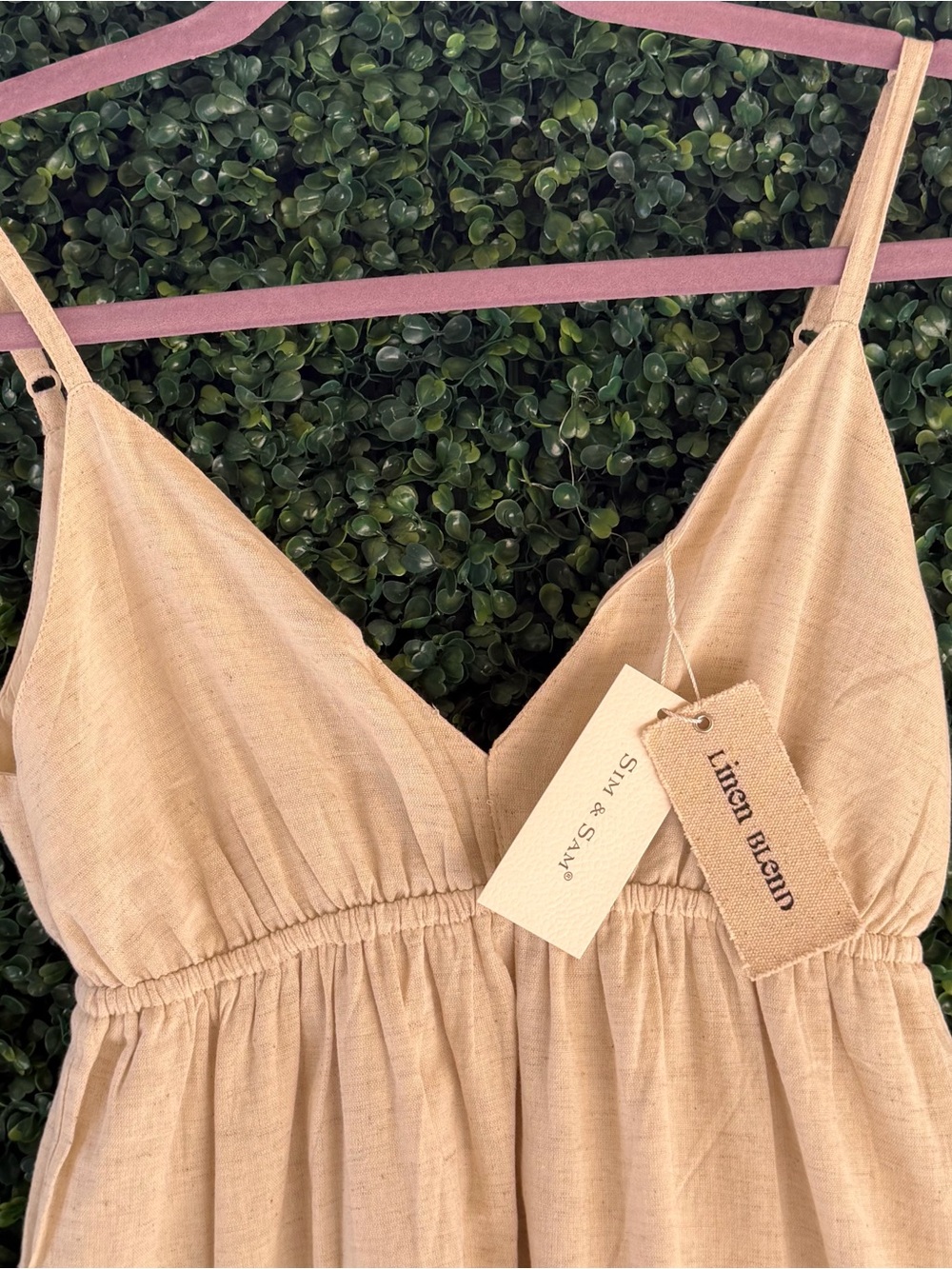 Boho Cream V-Neck Maxi Dress with Spaghetti Straps - Picture 5 of 10